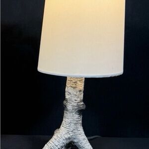 Mainstays White Table Lamp with Textured Birch-Style Base